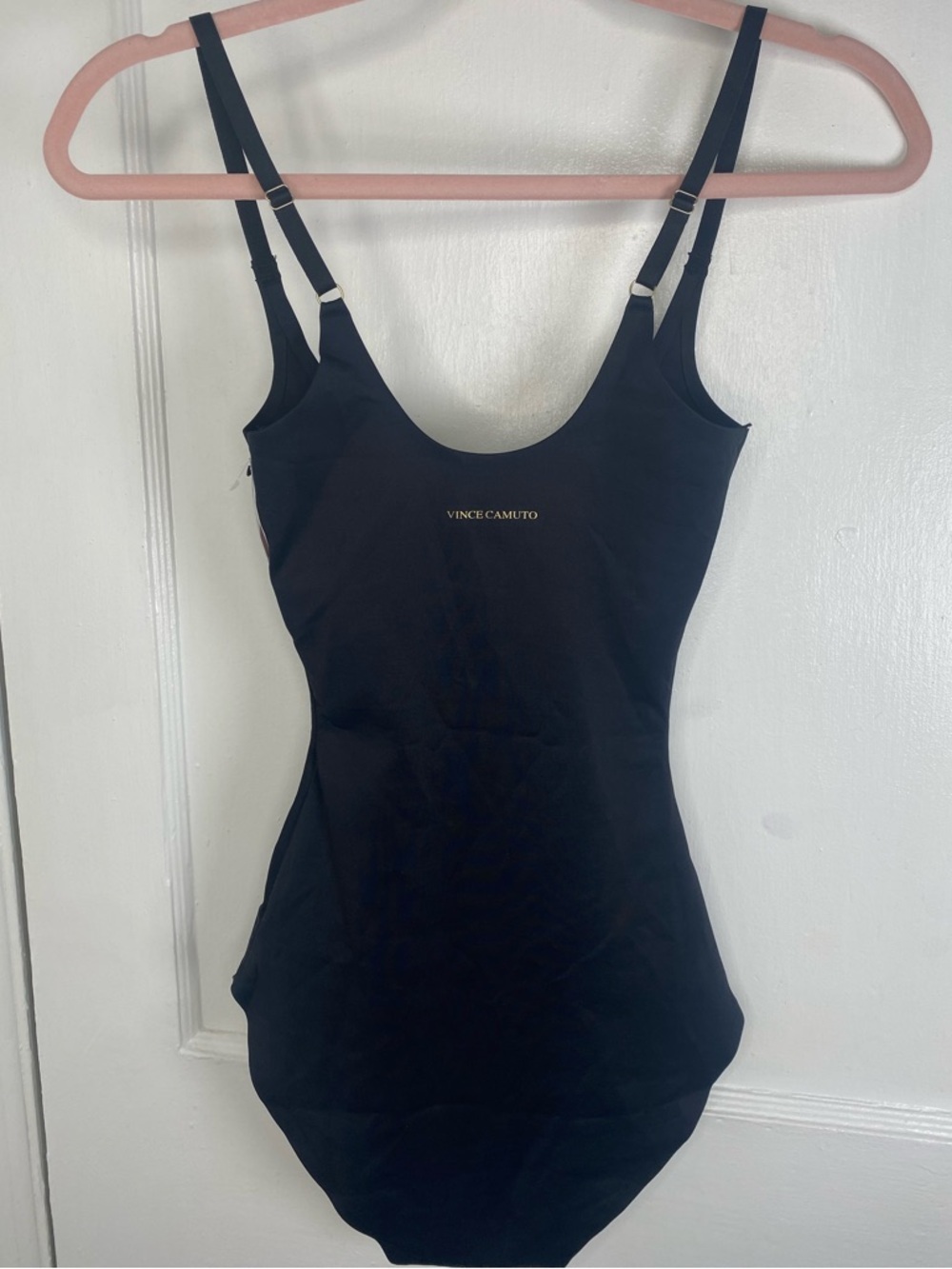 Vince Camuto Black Scoop Neck Shaping Bodysuit with Adjustable Straps